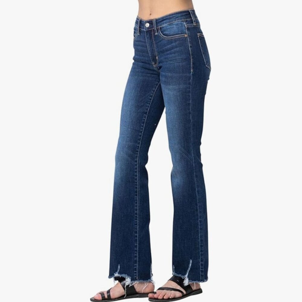 Judy Blue Mid Rise Distressed Hem Bootcut Jeans